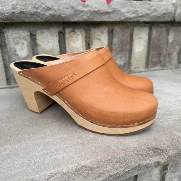 NEW SWEDISH HASBEENS SLIP IN 10 Women's Wooden Leather Clog Mule Shoe NWOB - Picture 3 of 12